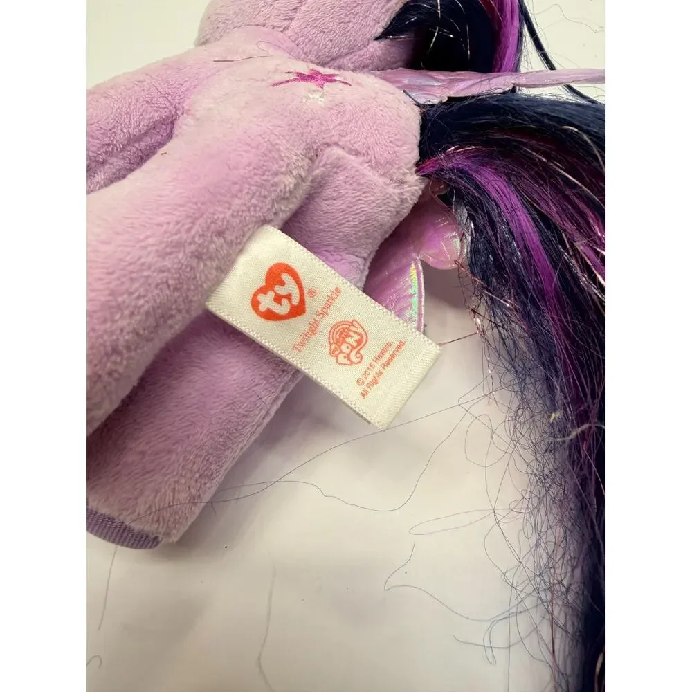 My Little Pony Twilight Sparkle TY Beanie Babies Unicorn Pegasus Purple Plush 8”